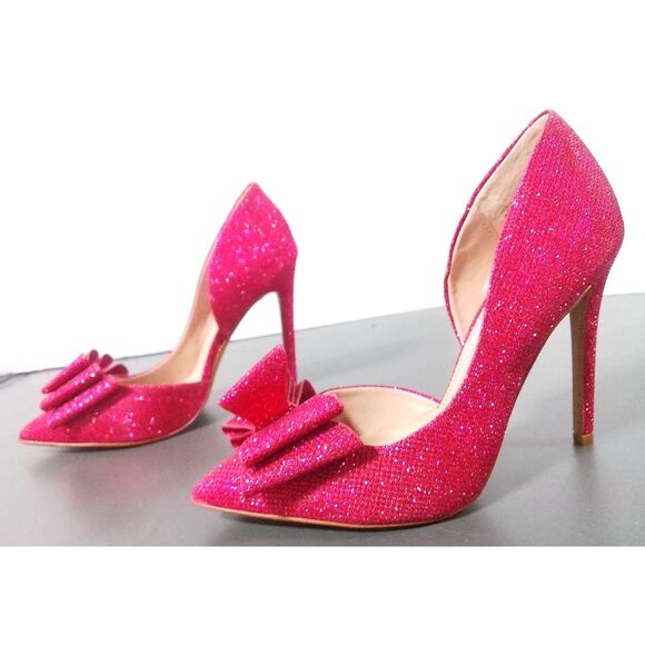 Betsey Johnson Shoes - EUC Betsey Johnson Prince D'Orsay Pumps Pink All Over Glitter Bow Heels Size 7